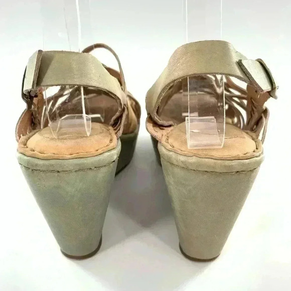 Born womens sandals size 8 green tan leather platform wedges - Picture 3 of 15